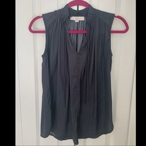 LOFT Maternity Tie Neck Sleeveless Ruffle Blouse Gray XS Petite